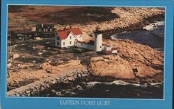 Eastern Point Light and Breakwater, Gloucester, MA Postcard