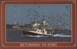 Gloucester MA Lobster Boat & Eastern Point Lighthouse Chrome Postcard