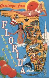 Greetings from Florida The Sunshine State Map Postcard