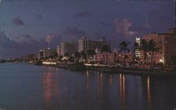 Twilight Along Indian Creek, Miami Beach Postcard