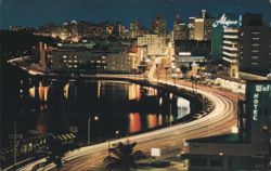 Lake Pancoast along Collins Avenue at Night, Miami Beach Postcard