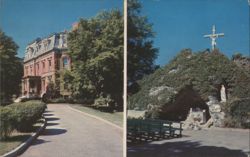 Franco-American School & Grotto of Our Lady, Lowell, MA Postcard