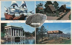 Historic Plymouth: Mayflower II, Plymouth Rock, Pilgrim Houses Postcard
