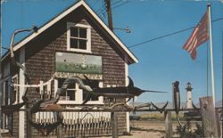 Menemsha Dockside Sea Serpents, Swordfish, Lighthouse Postcard