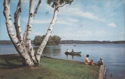 Pontoosac Lake Boaters & Birches Postcard
