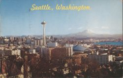 Seattle Space Needle, Mount Rainier Sunset Postcard
