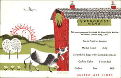 United Breakfast Menu Postcard