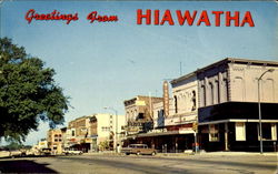 Greetings From Hiawatha, Oregon Street Kansas Postcard Postcard