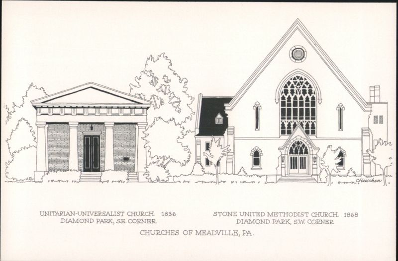 Unitarian-Universalist & Stone United Methodist Churches, Meadville PA Pennsylvania