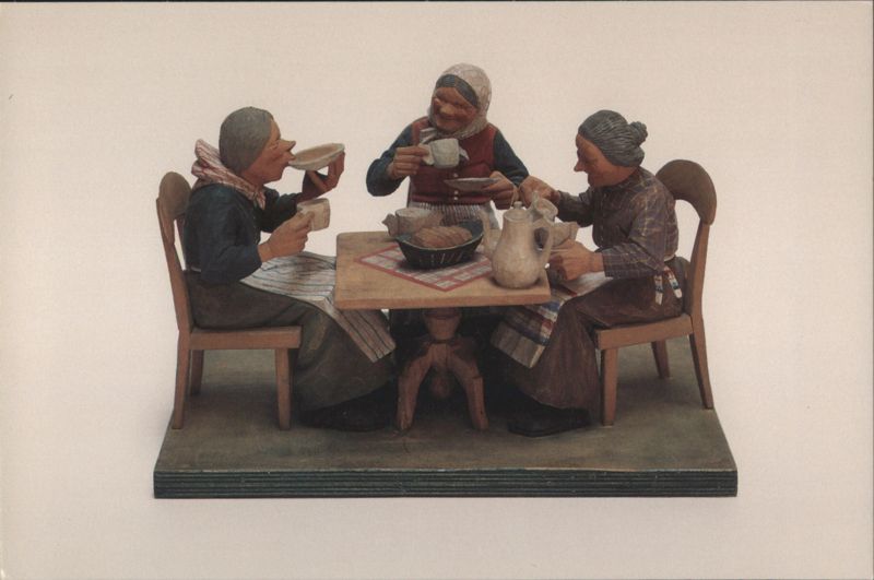 Coffee Party, Swedish Woodcarving by Herman Rosell