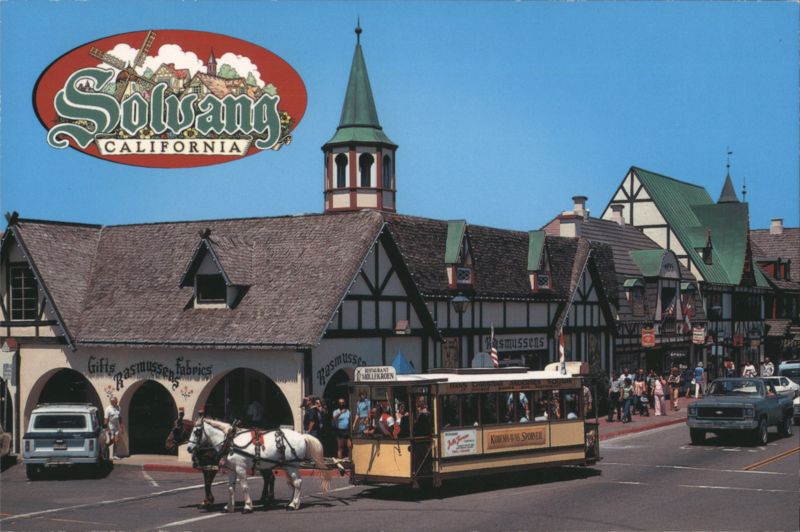 Solvang Trolley with Danish Architecture California