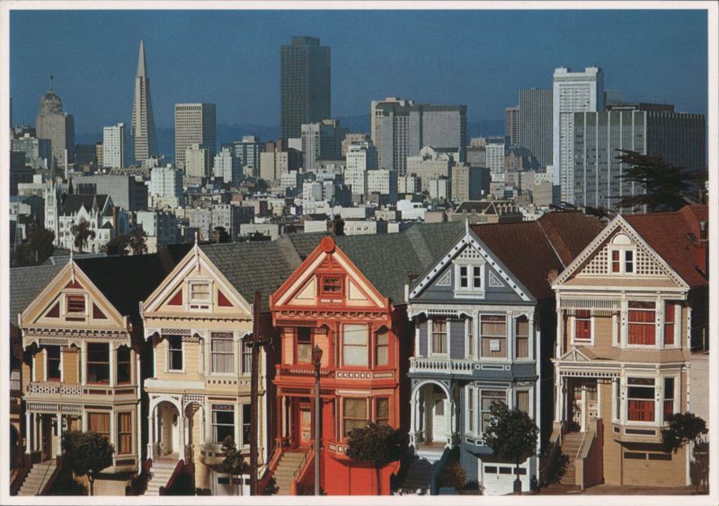 San Francisco Skyline and Quaint Victorian Homes California