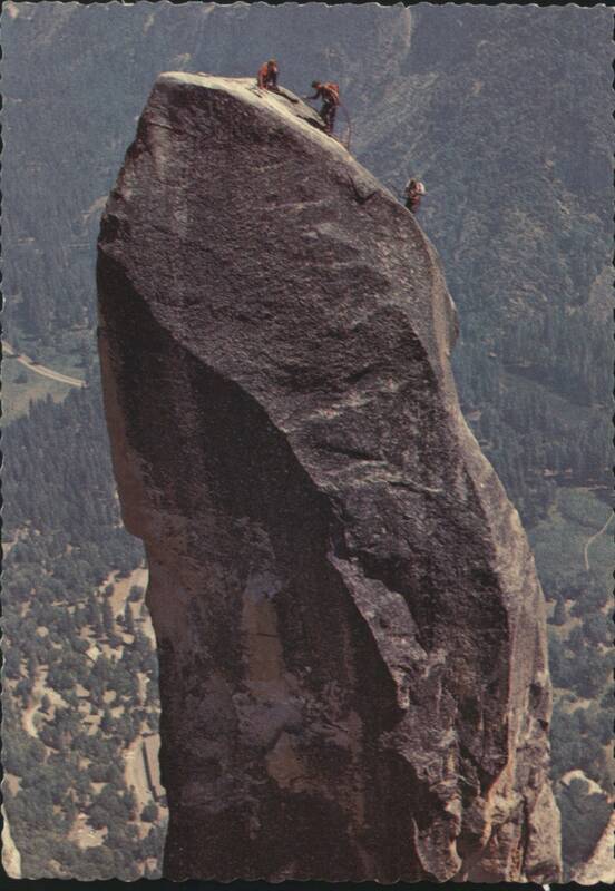 Climbers on Lost Arrow Spire, Yosemite National Park California