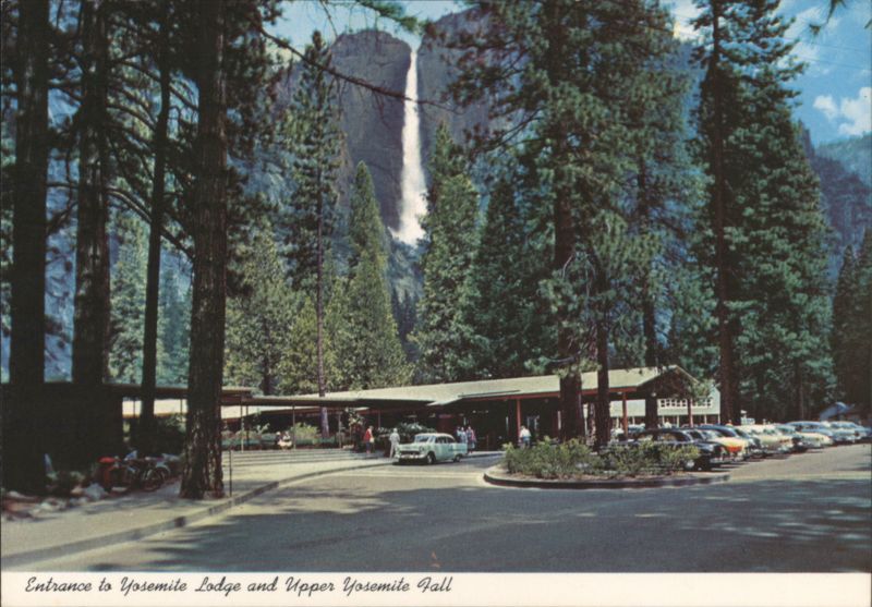 Entrance to Yosemite Lodge & Upper Yosemite Fall, CA Yosemite National Park California