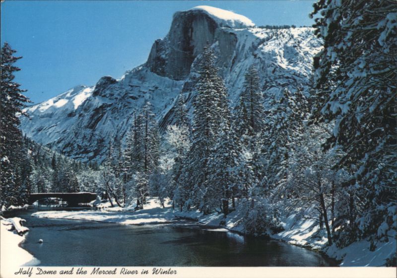 Half Dome, Merced River, Yosemite National Park in Winter California
