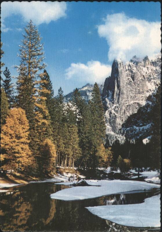 Sentinel Rock, Merced River, Yosemite Valley Autumn Snow California