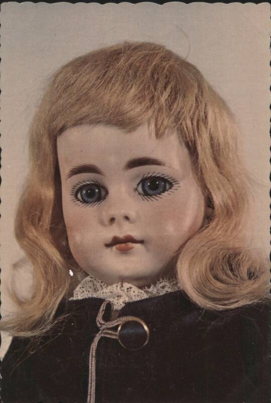 Bisque Doll with Blue Glass Eyes, Mohair Wig Dolls