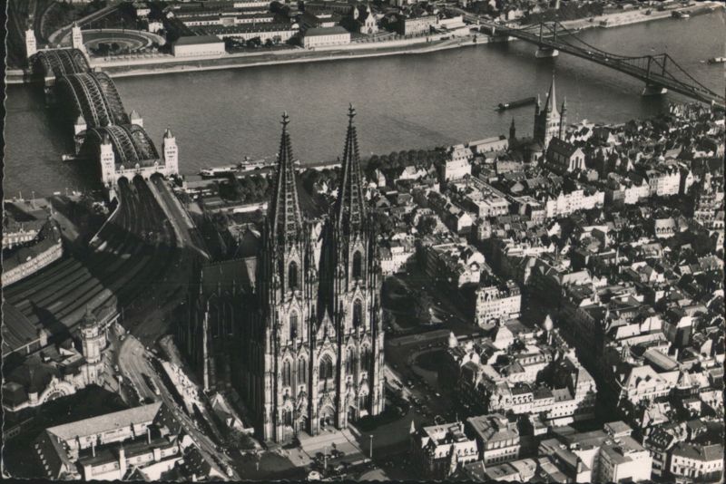 Cologne Cathedral, Rhine River, Bridges, Aerial View Germany