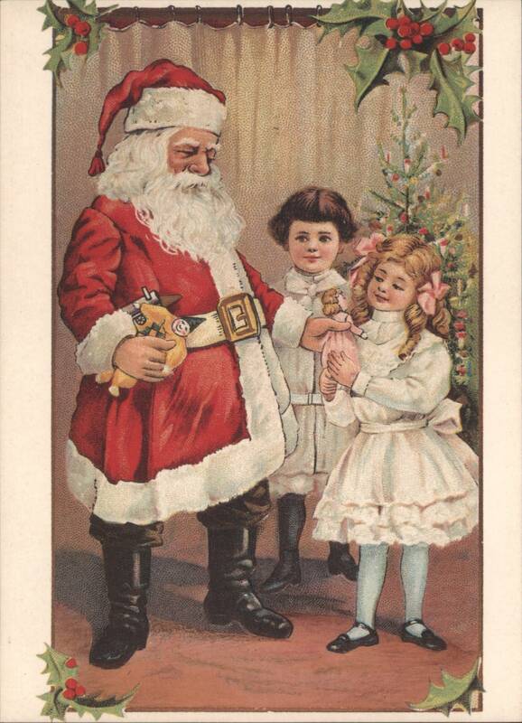 Santa Claus, Children with Doll and Toy