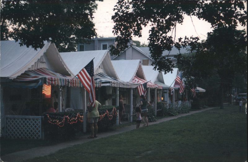 Ocean Grove Tent City at Dusk, American Flags & Lights New Jersey