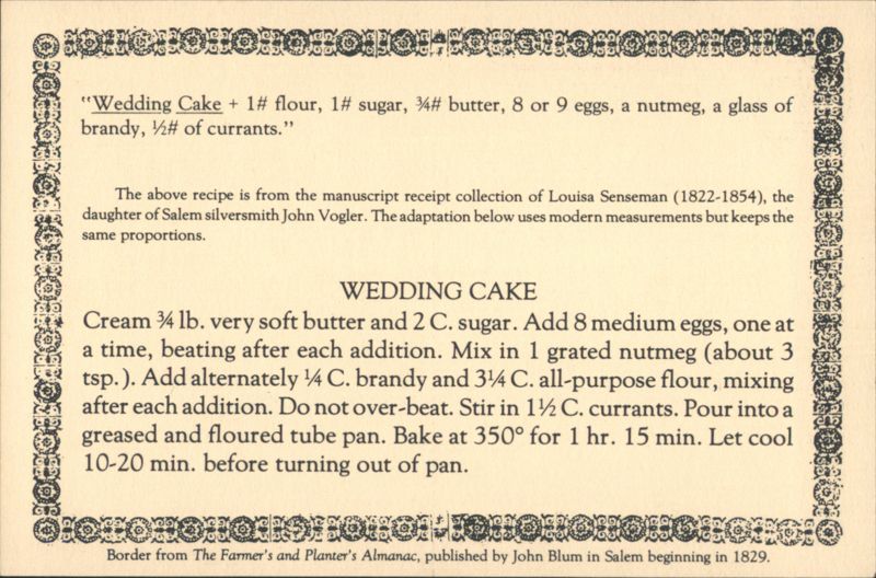 Old Salem Wedding Cake Recipe, Louisa Senseman Cooking