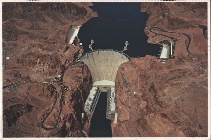 Aerial View of Hoover Dam with Overflowing Spillways Boulder City Nevada