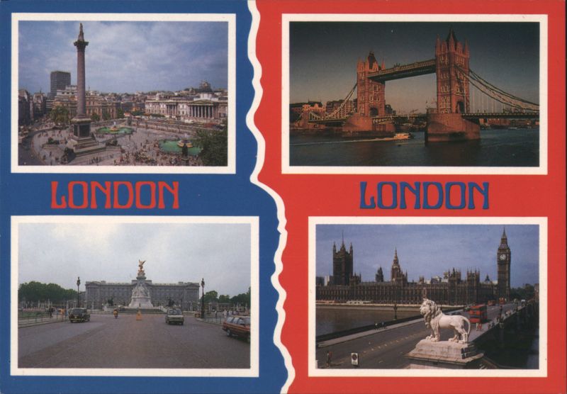 London Landmarks: Trafalgar Square, Tower Bridge, Buckingham Palace, Houses of Parliament United Kingdom