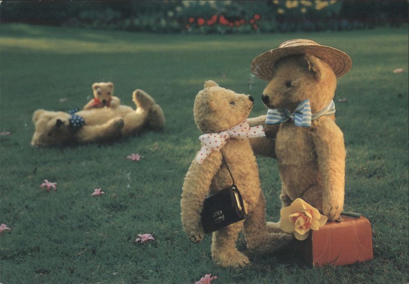 Summer Teddies on an Outing with Camera and Suitcase