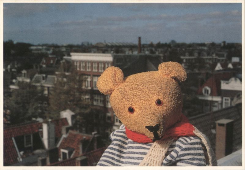 Teddy Bear 'Beer' Overlooking Amsterdam Cityscape Netherlands