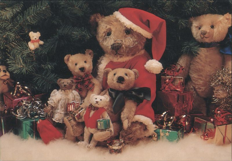 Christmas Fairy Tales: Teddy Bears in Santa Hat & Glasses by Tree