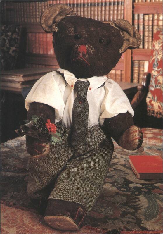 Busy Bear in Library, Wearing Shirt and Tie, Holding Berries