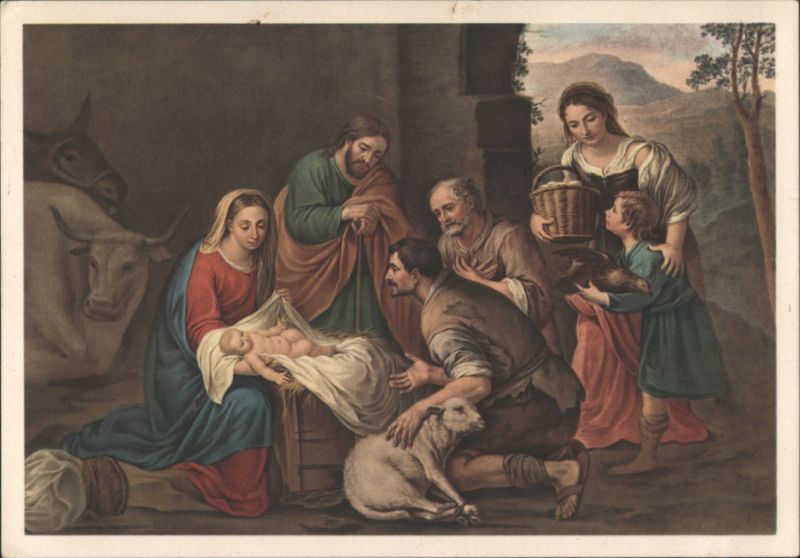 Nativity Scene by Murillo with Madonna, Child, Shepherds, and Animals
