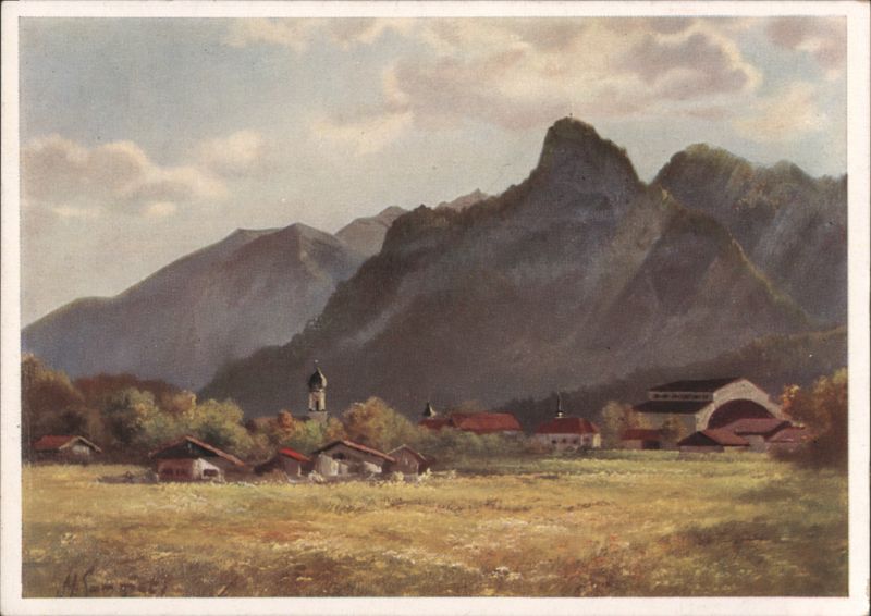 Oberammergau with Passion Play Theater, Bavarian Alps Landscape Germany