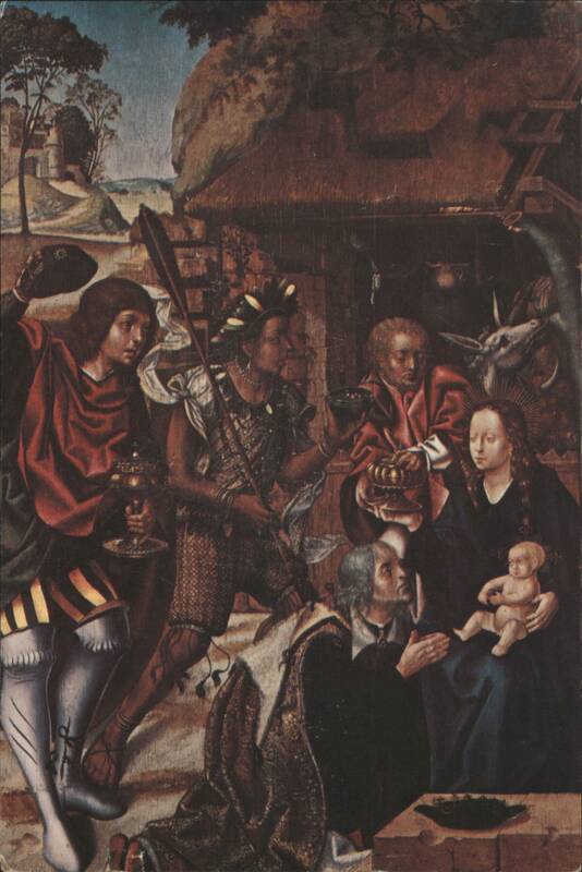 Adoration of the Magi Painting, Portuguese, with American Indian Magus