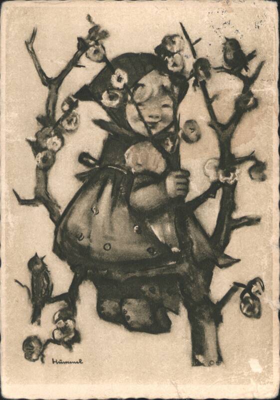 Smiling Girl in Bonnet with Birds and Blossoms, Hummel Art