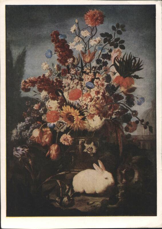 Karel van Vogelaer Still Life: Flowers, Vase, and Hares