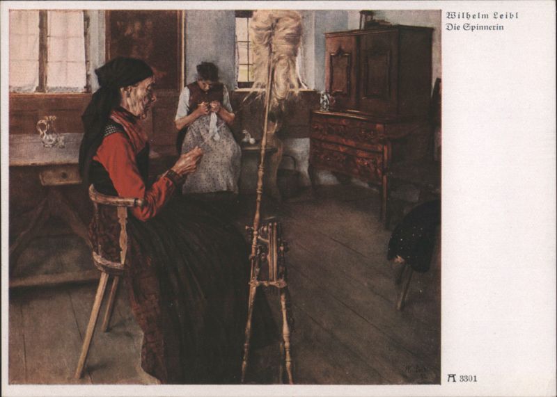 Wilhelm Leibl's Die Spinnerin (The Spinner) - Women Spinning and Knitting