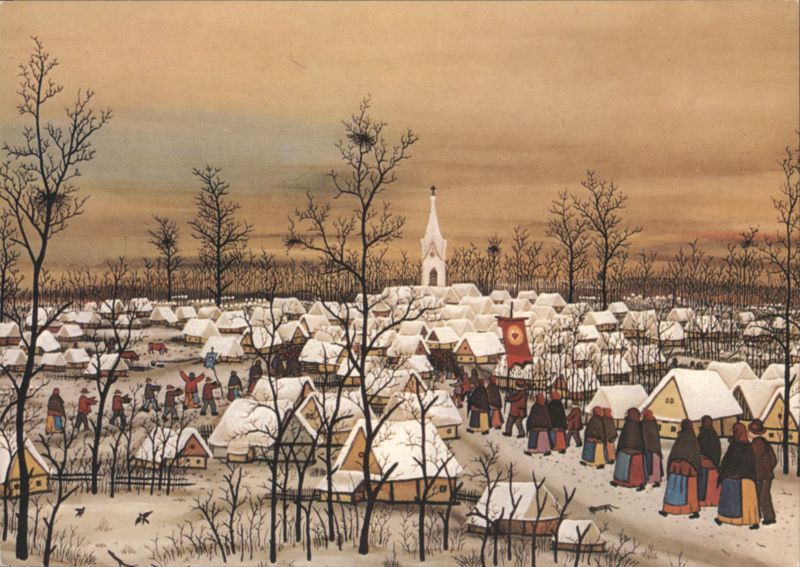 Ivan Lacković, Winter Village Holiday with Church and Traditional Figures