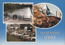 Grand Rapids, Ohio: Providence Dam, Town Hall, Applebutter Fest Postcard