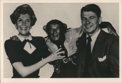 Nancy & Ronald Reagan with J. Fred Muggs Postcard