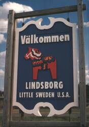 Välkommen Lindsborg Little Sweden U.S.A. Dala Horse Sign Postcard