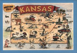Greetings from Kansas Cartoon Map Postcard