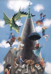 Small Heroes, Great Journeys: Children, Dragon, Tower Illustration Postcard