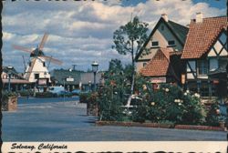 Solvang California Danish Village Windmill Buildings Postcard