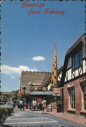 Greetings from Solvang, Danish Town Street Scene Postcard