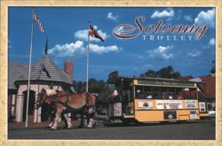 Solvang Trolley with Draft Horses, Danish Village Postcard
