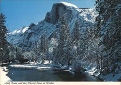 Half Dome, Merced River, Yosemite National Park in Winter Postcard