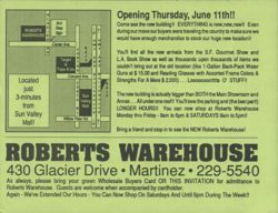 Roberts Warehouse Grand Opening, Martinez CA Postcard