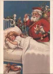 Santa Claus Placing Toys by Sleeping Child's Bed Postcard