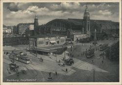 Hamburg Hauptbahnhof Street Scene with Trams Postcard